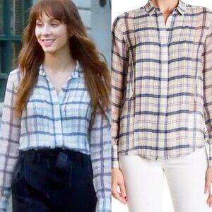 ATM 100% Silk Sheer Plaid Blue Lightweight Blouse PLL Anthony Thomas Melillo XS‎